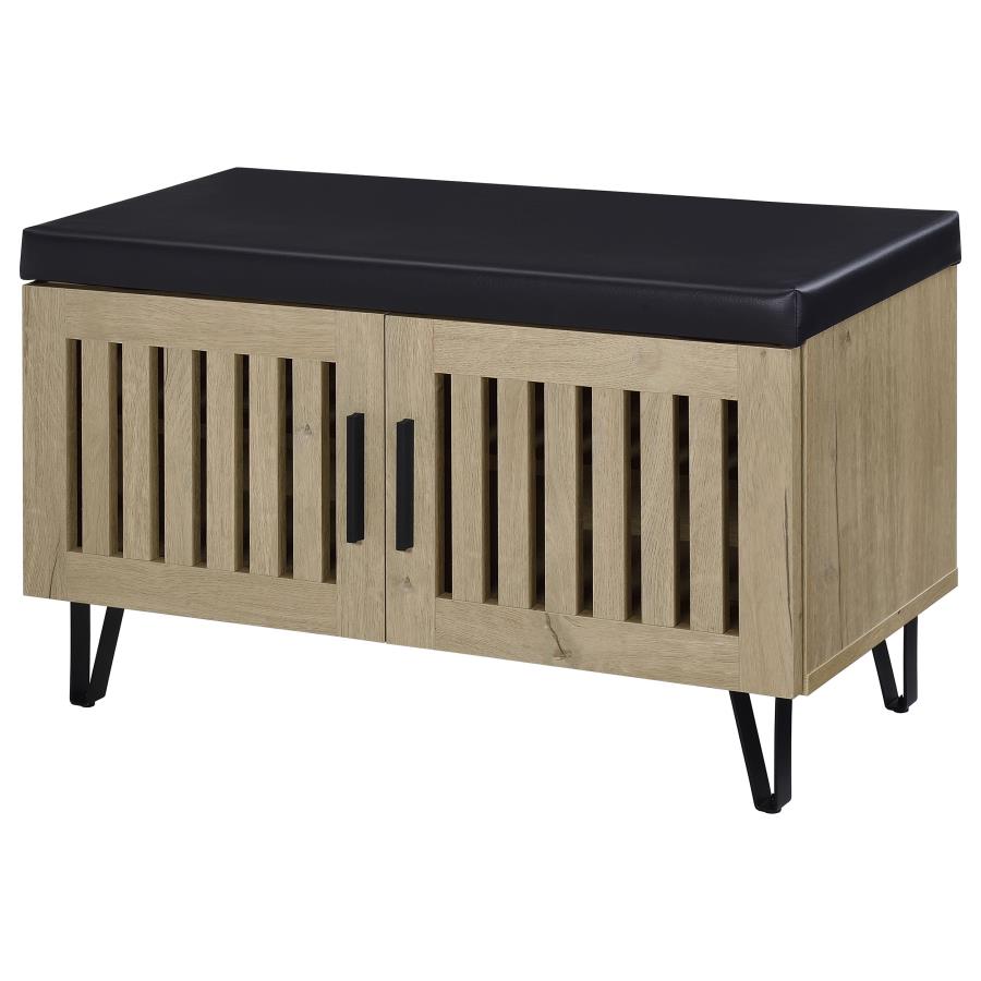 Brixton 2-Door Padded Entryway Shoe Storage Bench White Oak