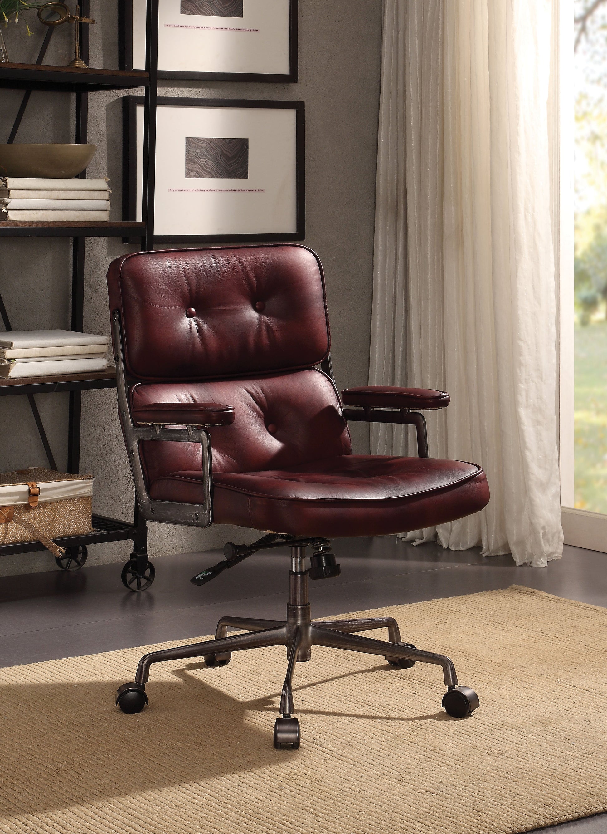 Larisa Vintage Merlot Top Grain Leather Office Chair - ATL FURNITURE