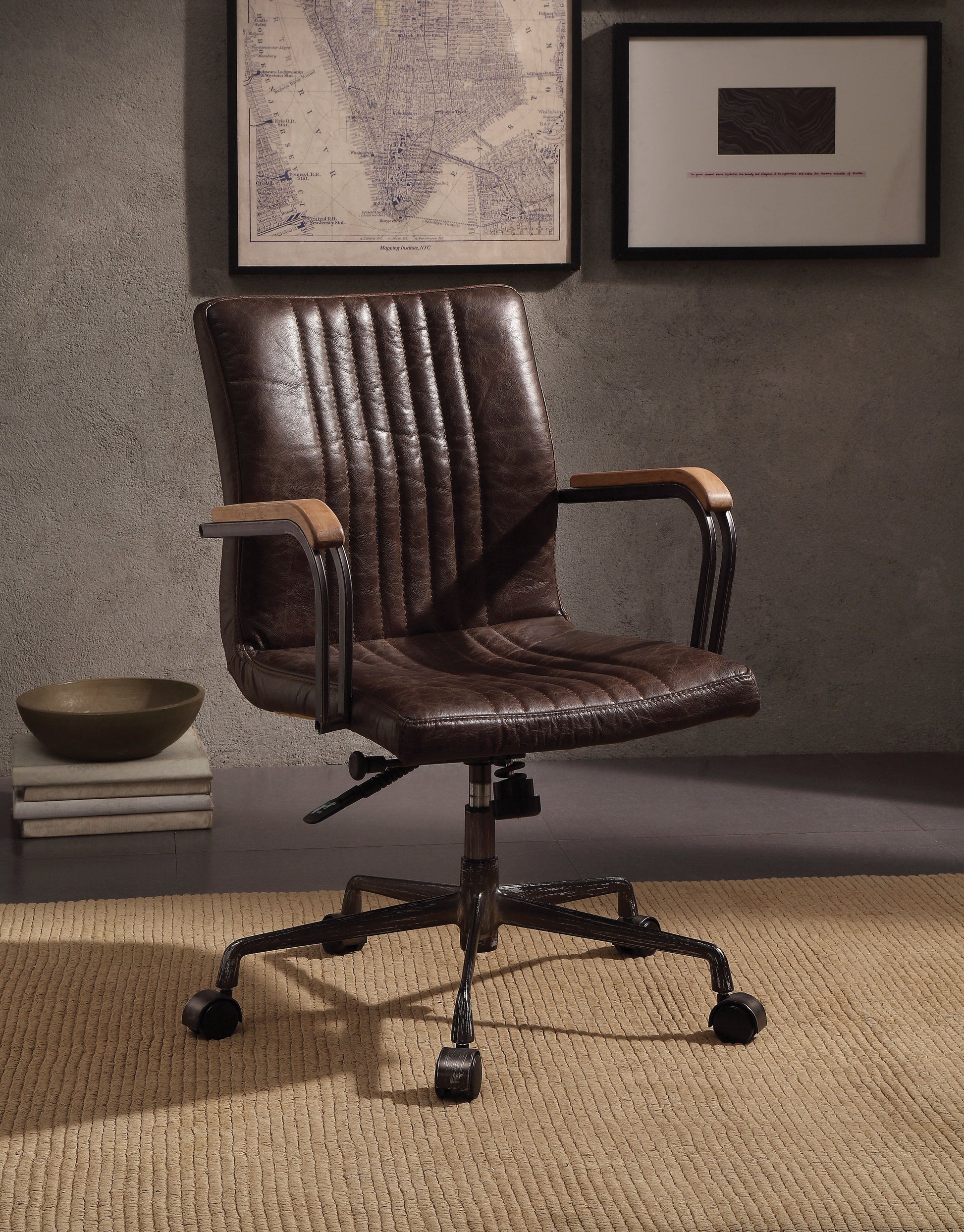 Joslin Distress Chocolate Top Grain Leather Office Chair - ATL FURNITURE