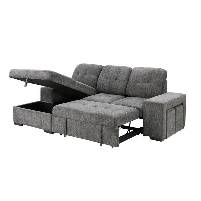 Homelegance - Dadeville 2-Piece Sectional With Pull-Out Bed, Stools And Left Chaise With Hidden Storage In Dark Gray - 9205Dg*2Lc2R - ATL FURNITURE