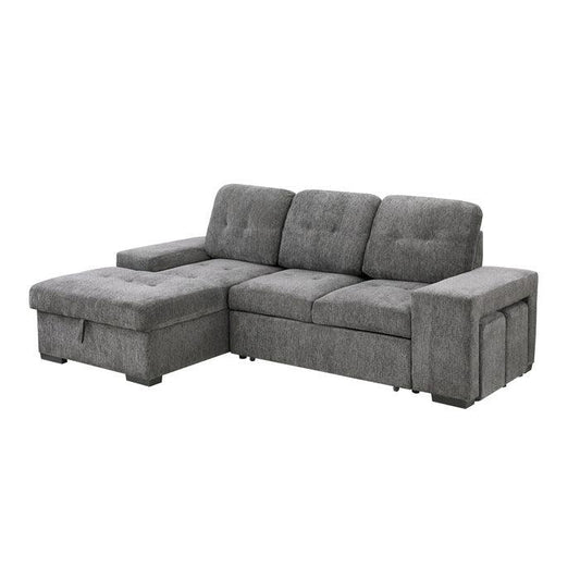 Homelegance - Dadeville 2-Piece Sectional With Pull-Out Bed, Stools And Left Chaise With Hidden Storage In Dark Gray - 9205Dg*2Lc2R - ATL FURNITURE