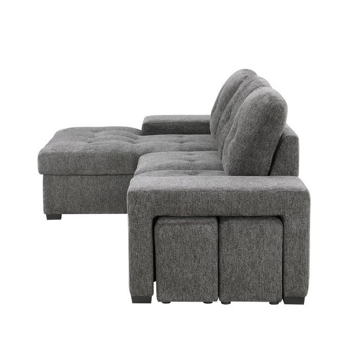 Homelegance - Dadeville 2-Piece Sectional With Pull-Out Bed, Stools And Left Chaise With Hidden Storage In Dark Gray - 9205Dg*2Lc2R - ATL FURNITURE