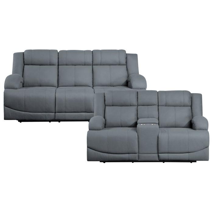 Homelegance - Camryn 2 Piece Power Double Reclining Sofa Set In Graphite Blue - 9207Gpb*2Pw - ATL FURNITURE