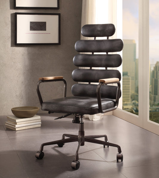 Calan Vintage Black Top Grain Leather Office Chair - ATL FURNITURE