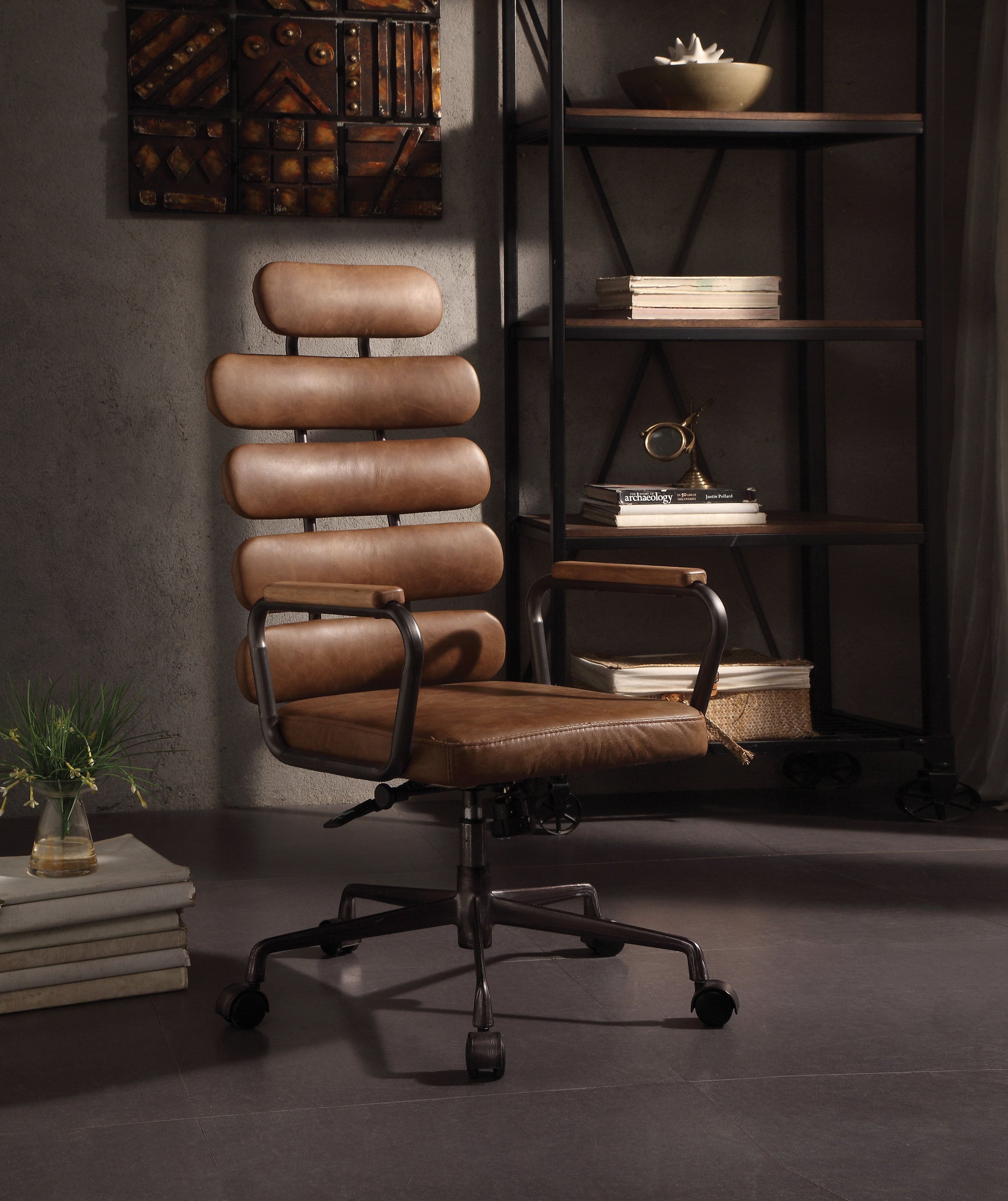 Calan Retro Brown Top Grain Leather Office Chair - ATL FURNITURE