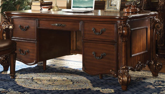 Acme Vendome Five Drawer Double Pedestal Desk in Cherry 92125 - ATL FURNITURE