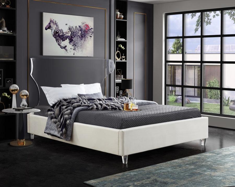 Ghost Velvet King Bed In Cream - Ghostcream-K - ATL FURNITURE