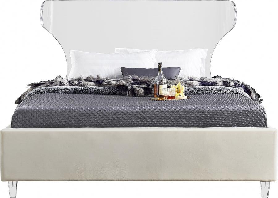 Ghost Velvet Queen Bed In Cream - Ghostcream-Q - ATL FURNITURE