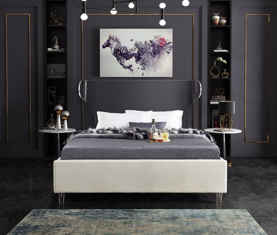 Ghost Velvet Queen Bed In Cream - Ghostcream-Q - ATL FURNITURE