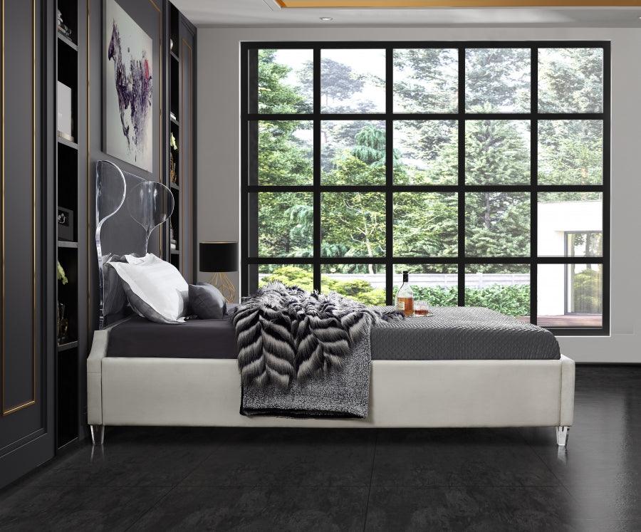 Ghost Velvet Queen Bed In Cream - Ghostcream-Q - ATL FURNITURE