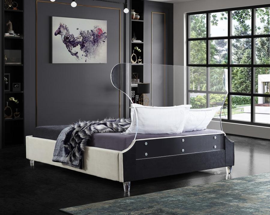 Ghost Velvet Queen Bed In Cream - Ghostcream-Q - ATL FURNITURE