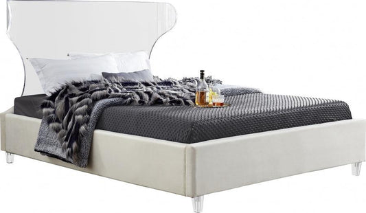 Ghost Velvet King Bed In Cream - Ghostcream-K - ATL FURNITURE