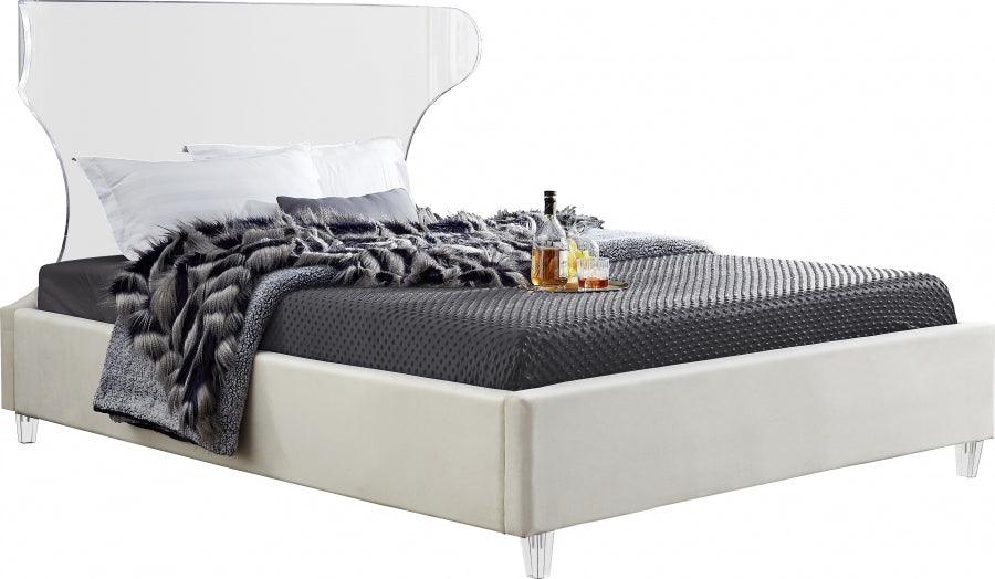 Ghost Velvet Queen Bed In Cream - Ghostcream-Q - ATL FURNITURE
