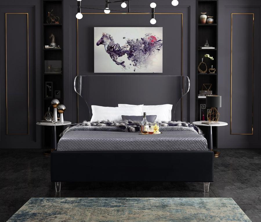 Ghost Velvet King Bed In Black - Ghostblack-K - ATL FURNITURE