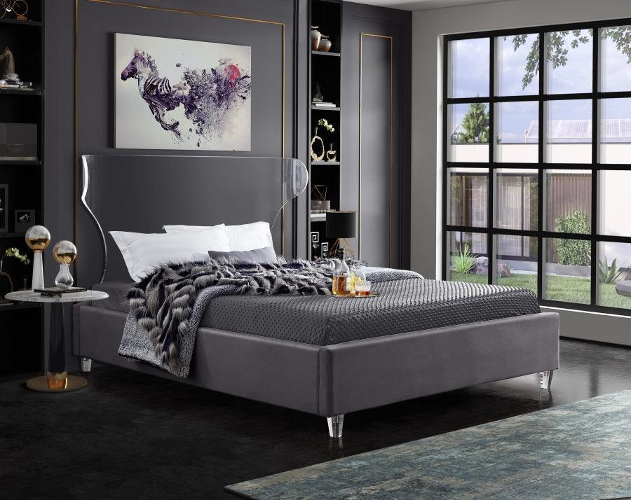 Ghost Velvet Queen Bed In Grey - Ghostgrey-Q - ATL FURNITURE