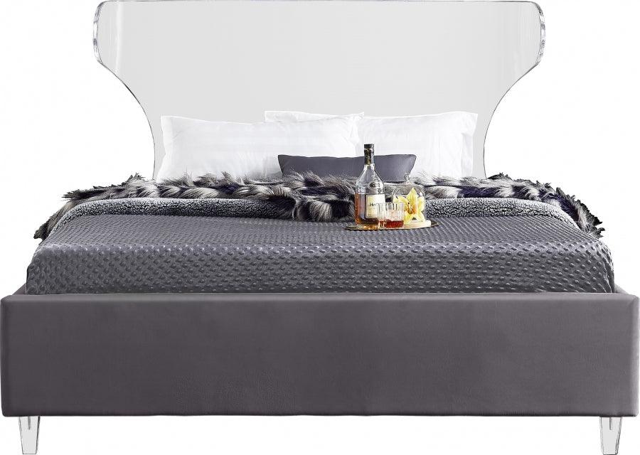 Ghost Velvet King Bed In Grey - Ghostgrey-K - ATL FURNITURE