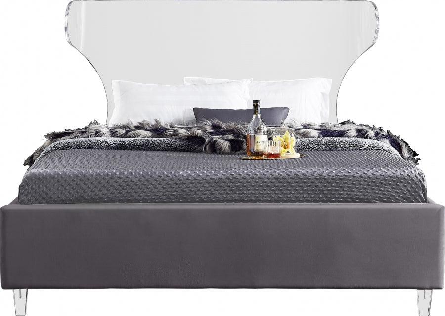 Ghost Velvet Queen Bed In Grey - Ghostgrey-Q - ATL FURNITURE