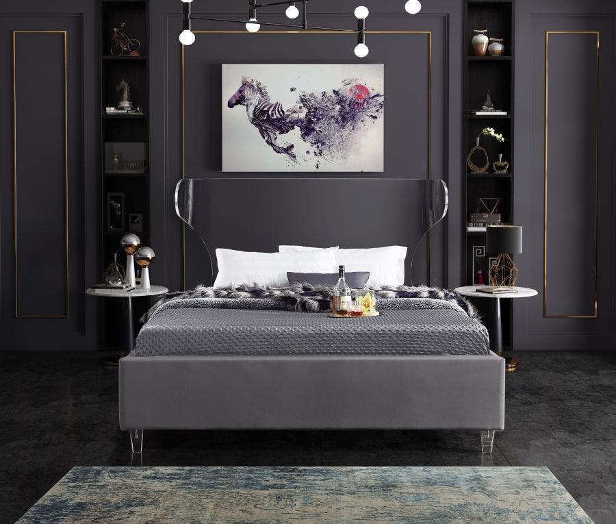 Ghost Velvet King Bed In Grey - Ghostgrey-K - ATL FURNITURE