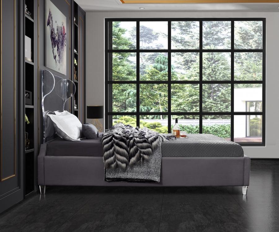 Ghost Velvet Queen Bed In Grey - Ghostgrey-Q - ATL FURNITURE