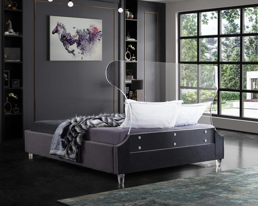 Ghost Velvet Queen Bed In Grey - Ghostgrey-Q - ATL FURNITURE