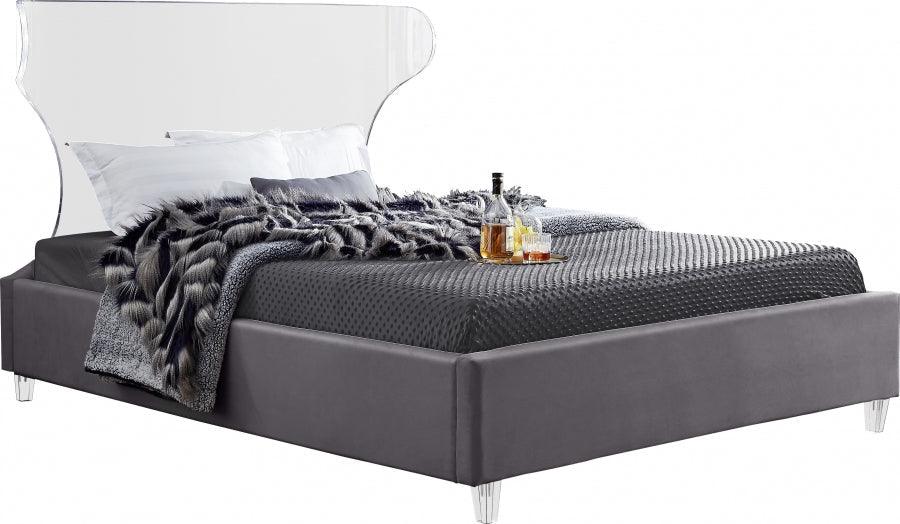 Ghost Velvet Queen Bed In Grey - Ghostgrey-Q - ATL FURNITURE