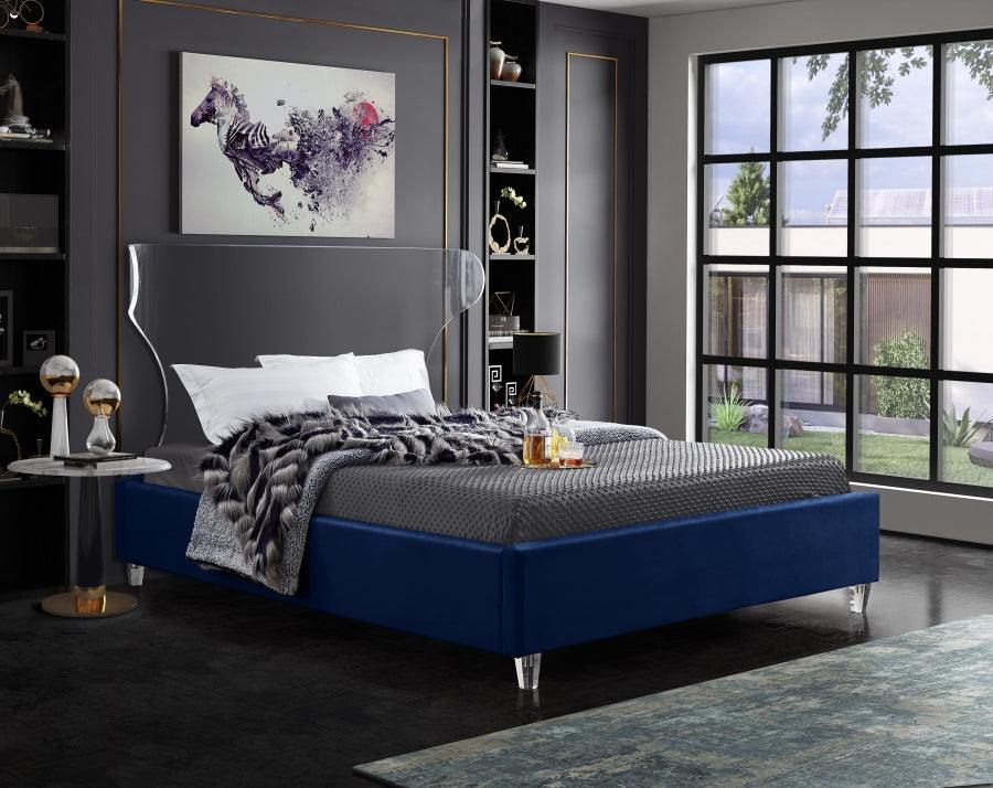 Ghost Velvet Queen Bed In Navy - Ghostnavy-Q - ATL FURNITURE