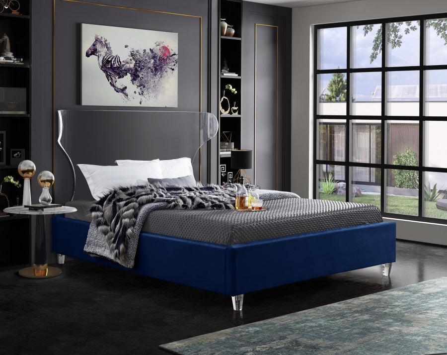 Ghost Velvet King Bed In Navy - Ghostnavy-K - ATL FURNITURE