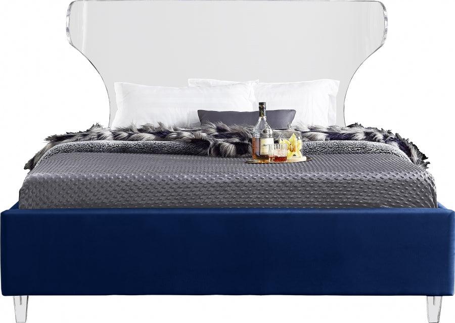 Ghost Velvet Queen Bed In Navy - Ghostnavy-Q - ATL FURNITURE