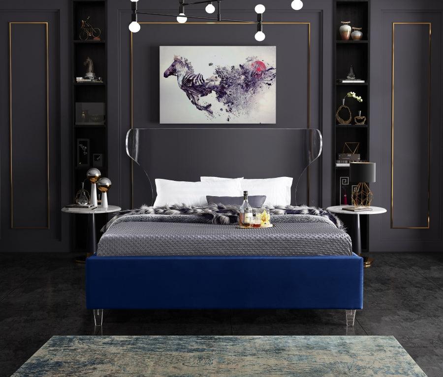 Ghost Velvet Queen Bed In Navy - Ghostnavy-Q - ATL FURNITURE