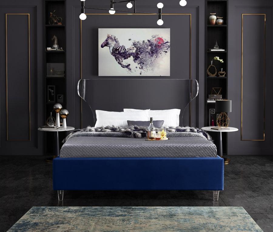 Ghost Velvet King Bed In Navy - Ghostnavy-K - ATL FURNITURE