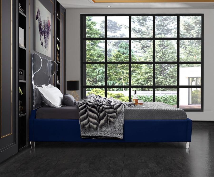 Ghost Velvet Queen Bed In Navy - Ghostnavy-Q - ATL FURNITURE