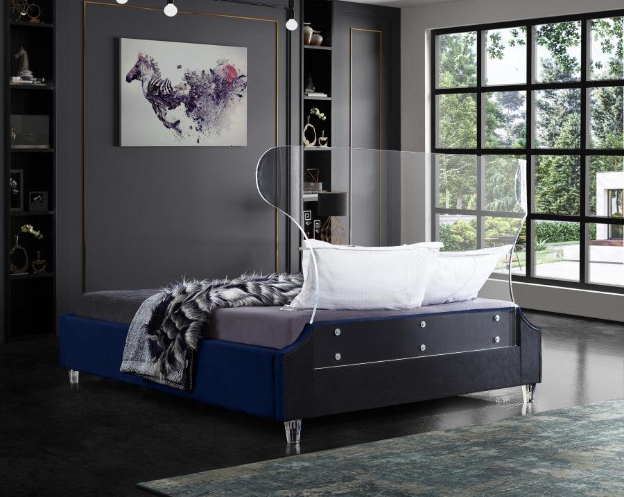 Ghost Velvet Queen Bed In Navy - Ghostnavy-Q - ATL FURNITURE