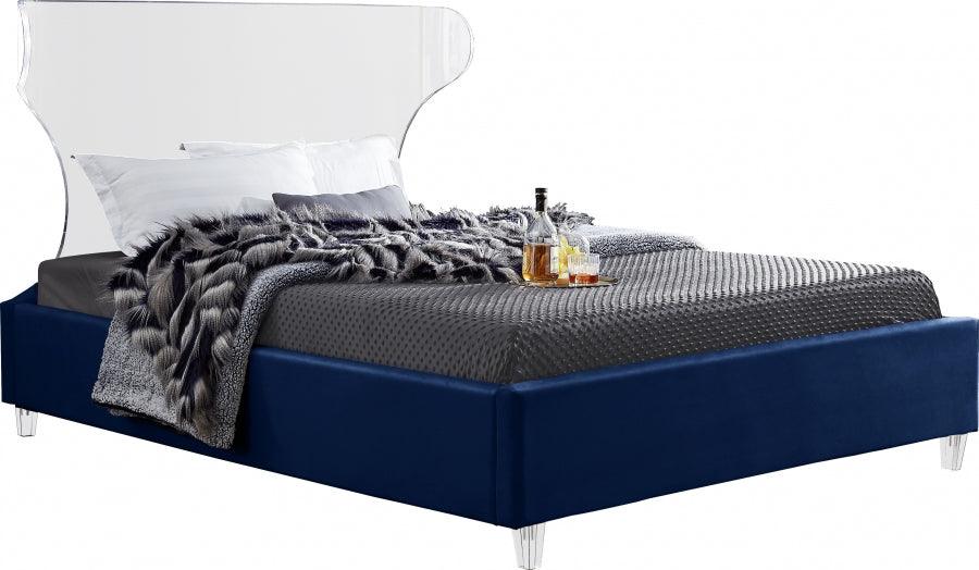 Ghost Velvet Queen Bed In Navy - Ghostnavy-Q - ATL FURNITURE