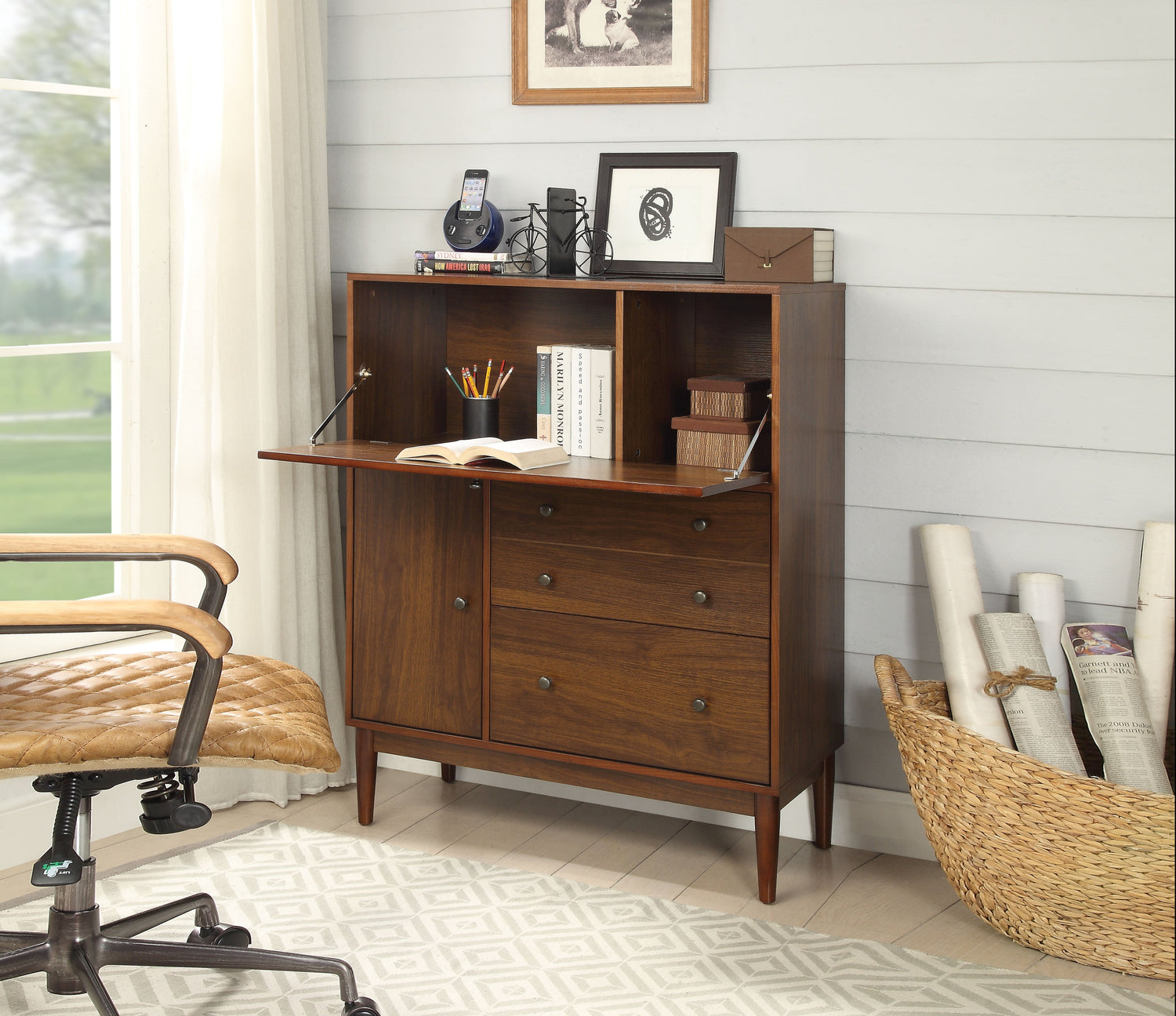 Mullener Walnut Office Armoire - ATL FURNITURE