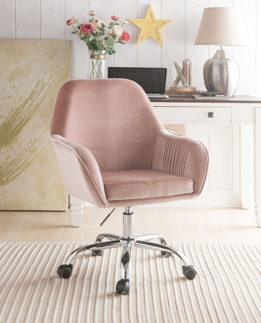 Eimer Peach Velvet & Chrome Office Chair - ATL FURNITURE