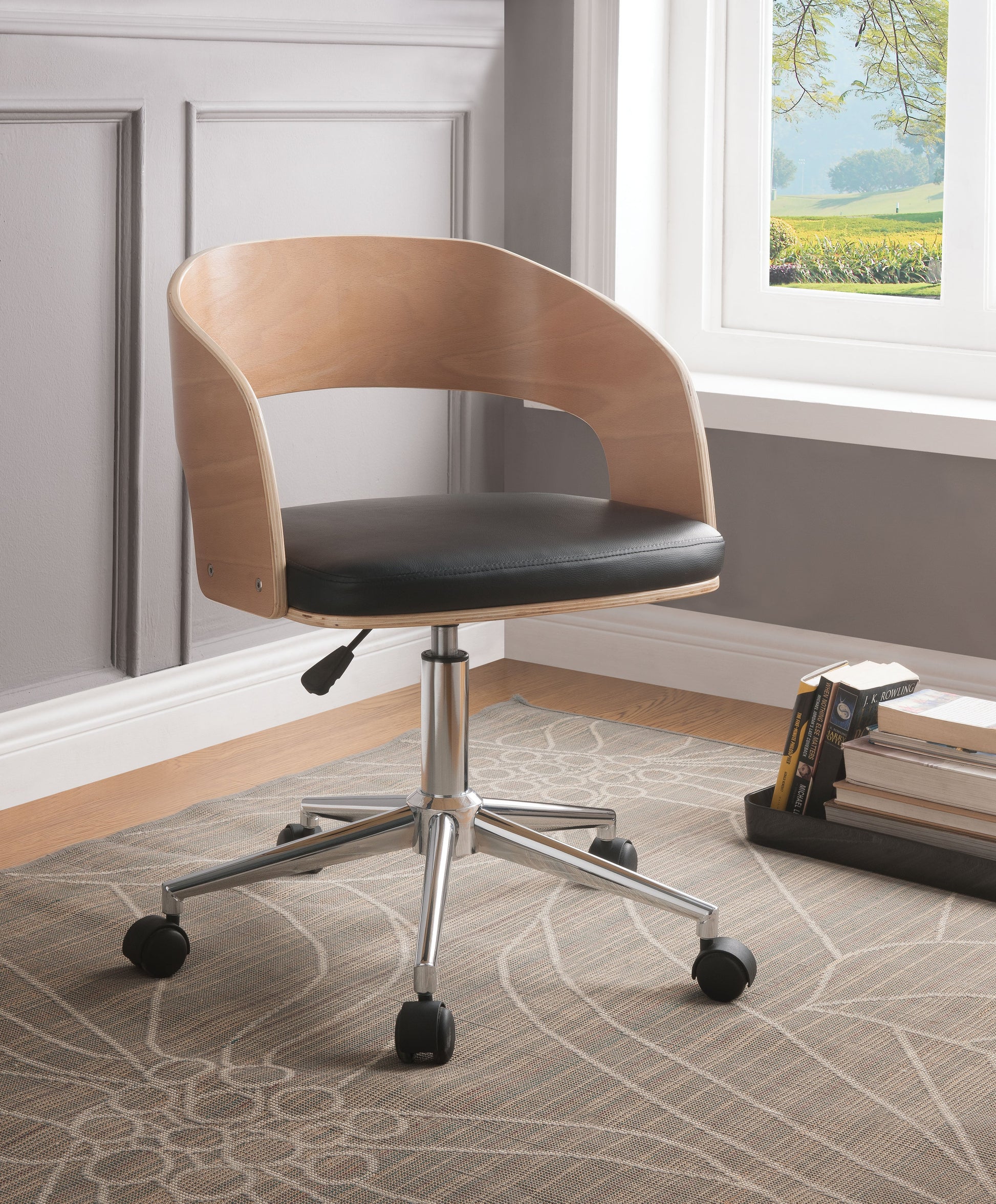 Yoshiko Black PU & Beech Office Chair - ATL FURNITURE