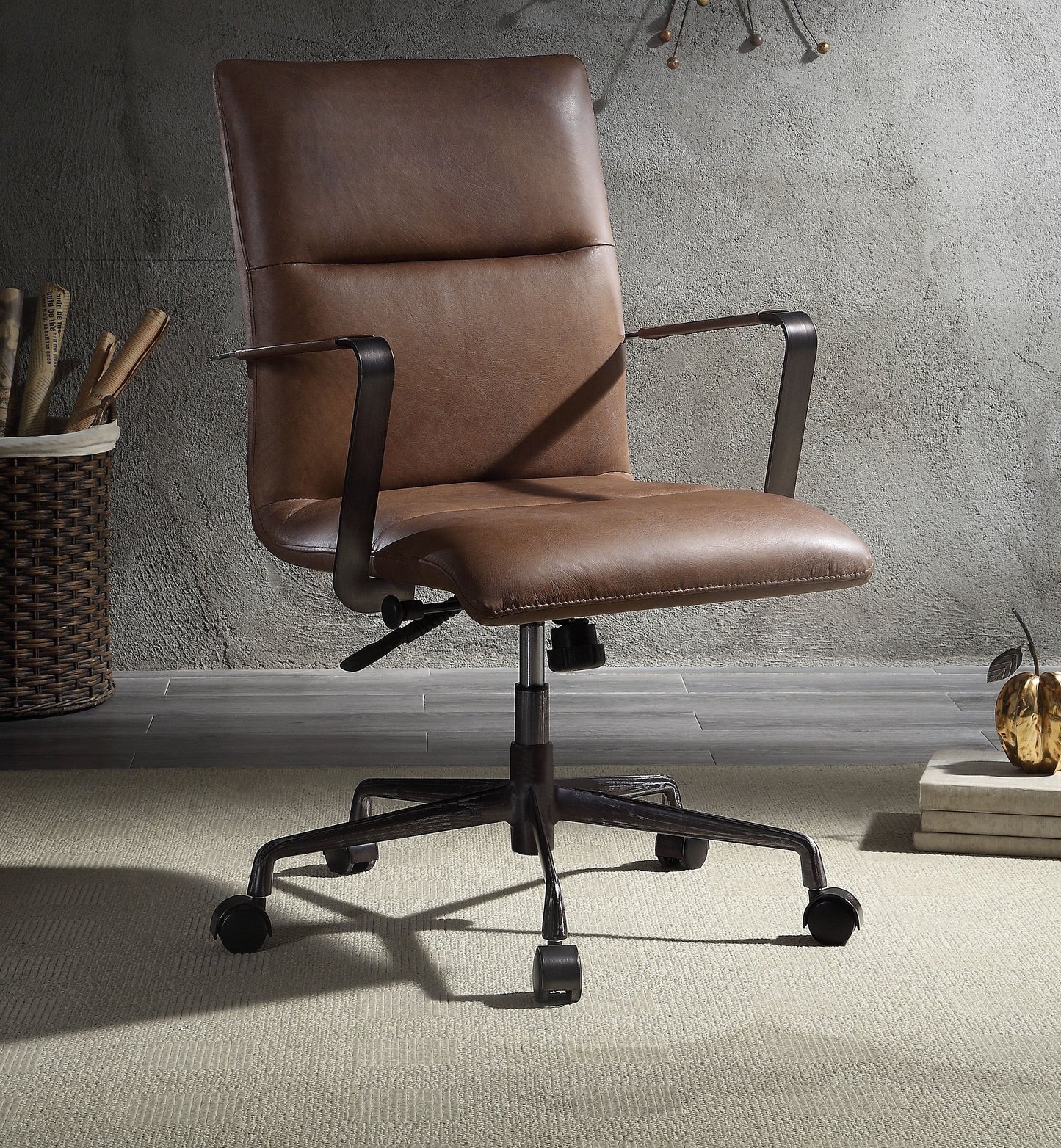 Indra Vintage Chocolate Top Grain Leather Office Chair - ATL FURNITURE