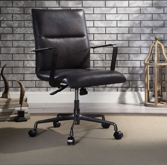 Indra Onyx Black Top Grain Leather Office Chair - ATL FURNITURE