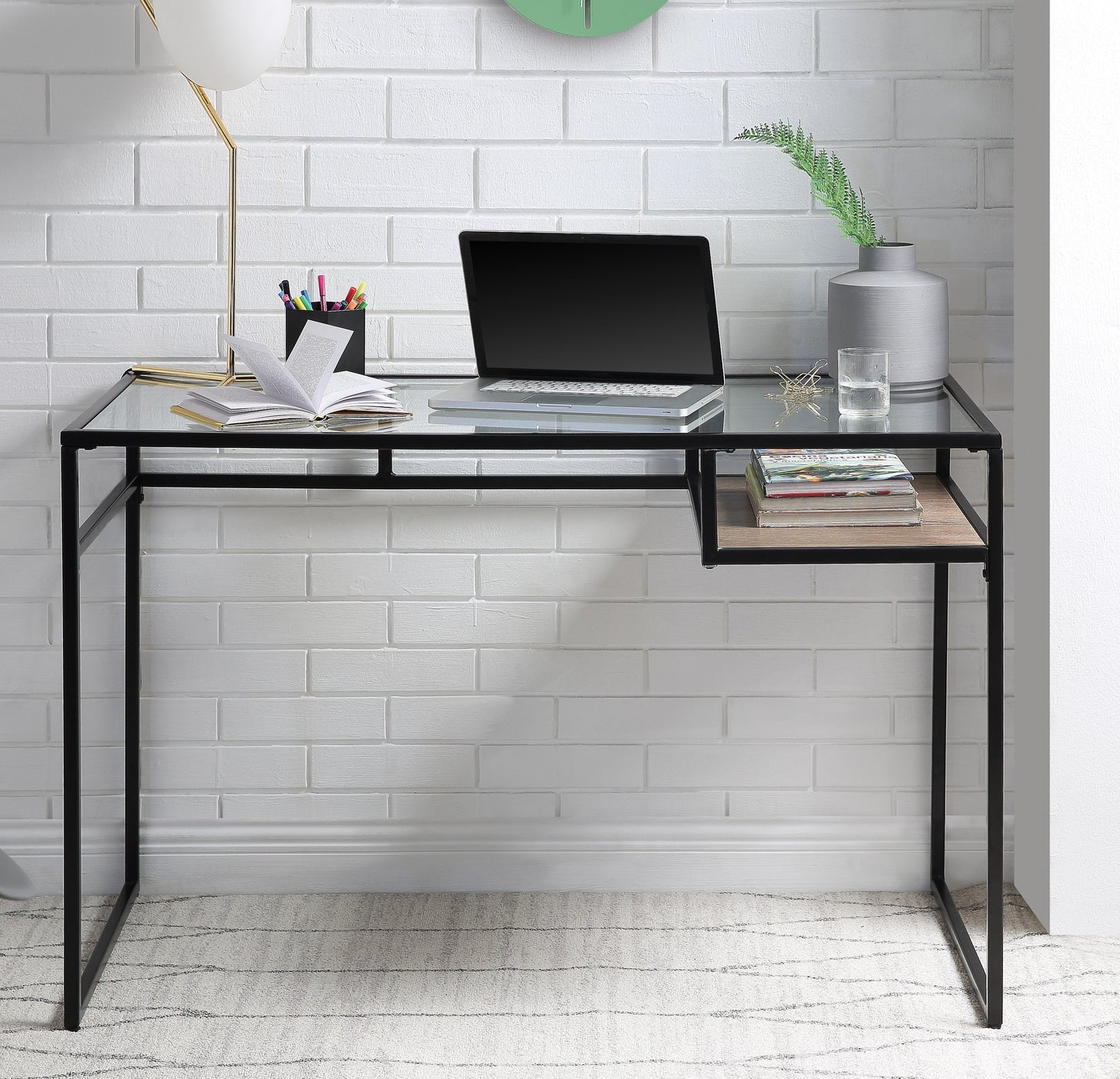 Yasin Black & Glass Desk - ATL FURNITURE