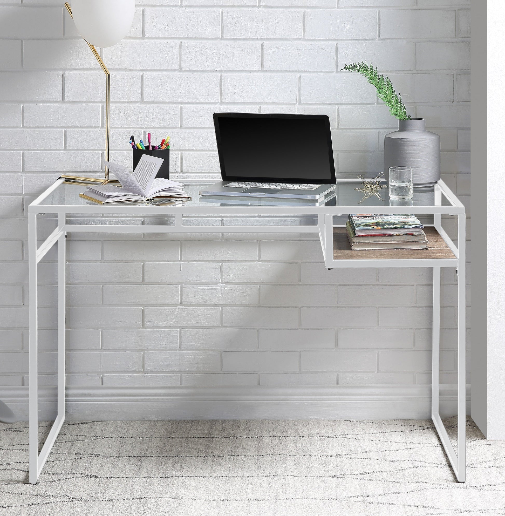 Yasin White & Glass Desk - ATL FURNITURE