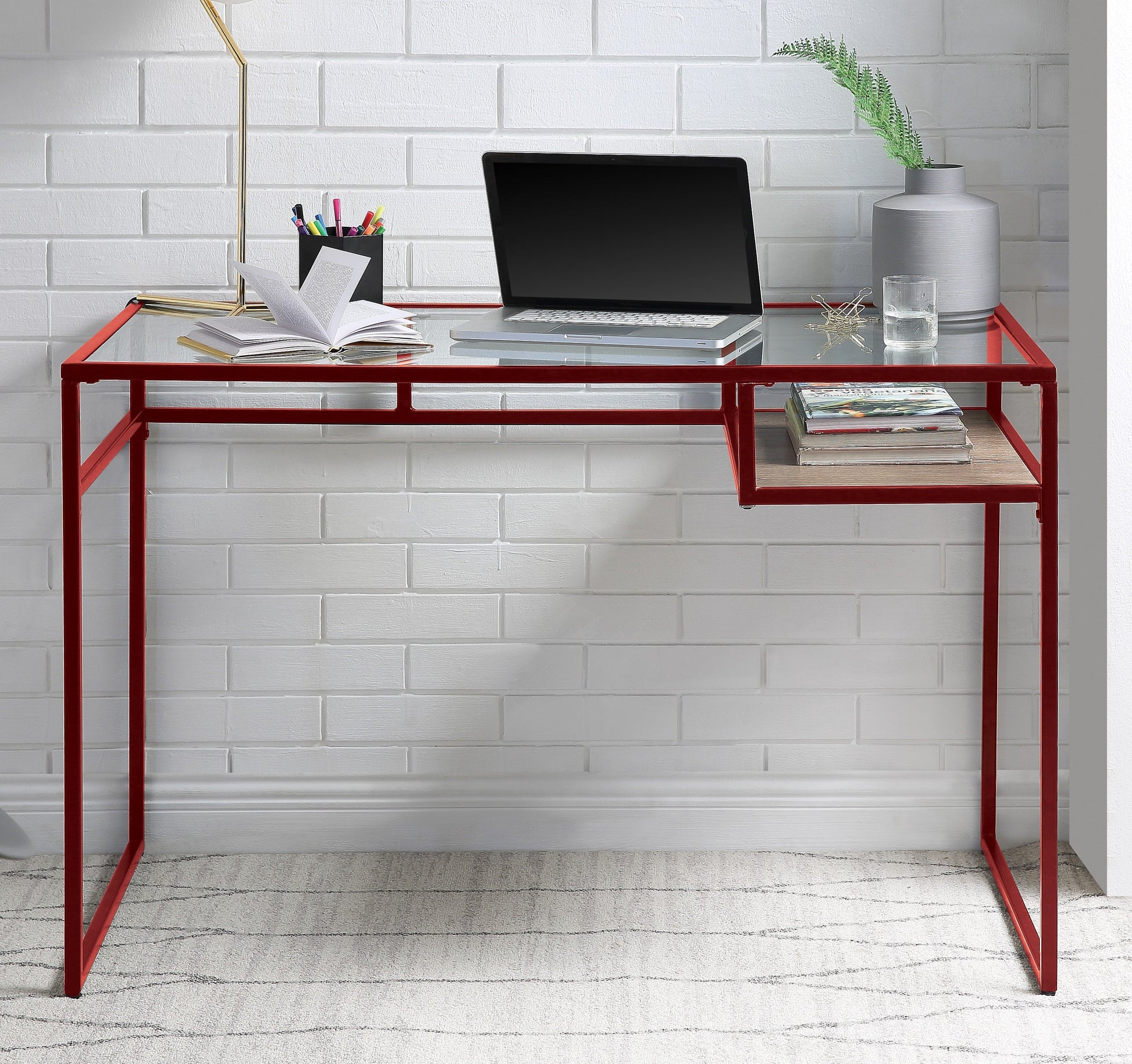 Yasin Red & Glass Desk - ATL FURNITURE