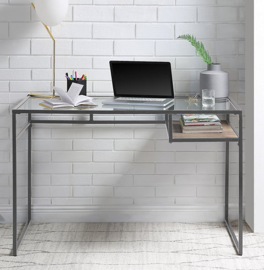 Yasin Gray & Glass Desk - ATL FURNITURE