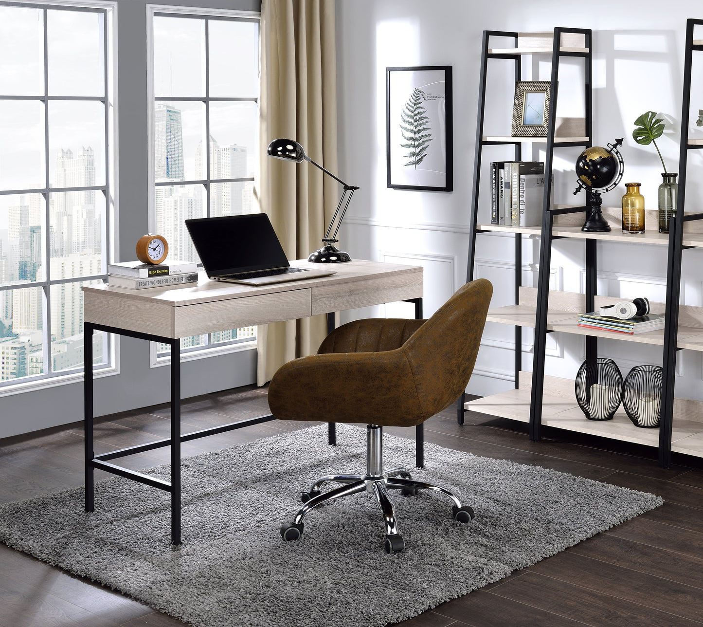 Wendral Natural & Black Desk - ATL FURNITURE