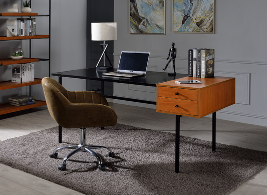 Oaken Honey Oak & Black Desk - ATL FURNITURE