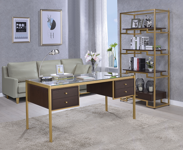 Yumia Gold & Clear Glass Desk - ATL FURNITURE