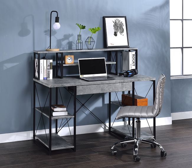 Amiel Faux Concrete & Black Desk - ATL FURNITURE