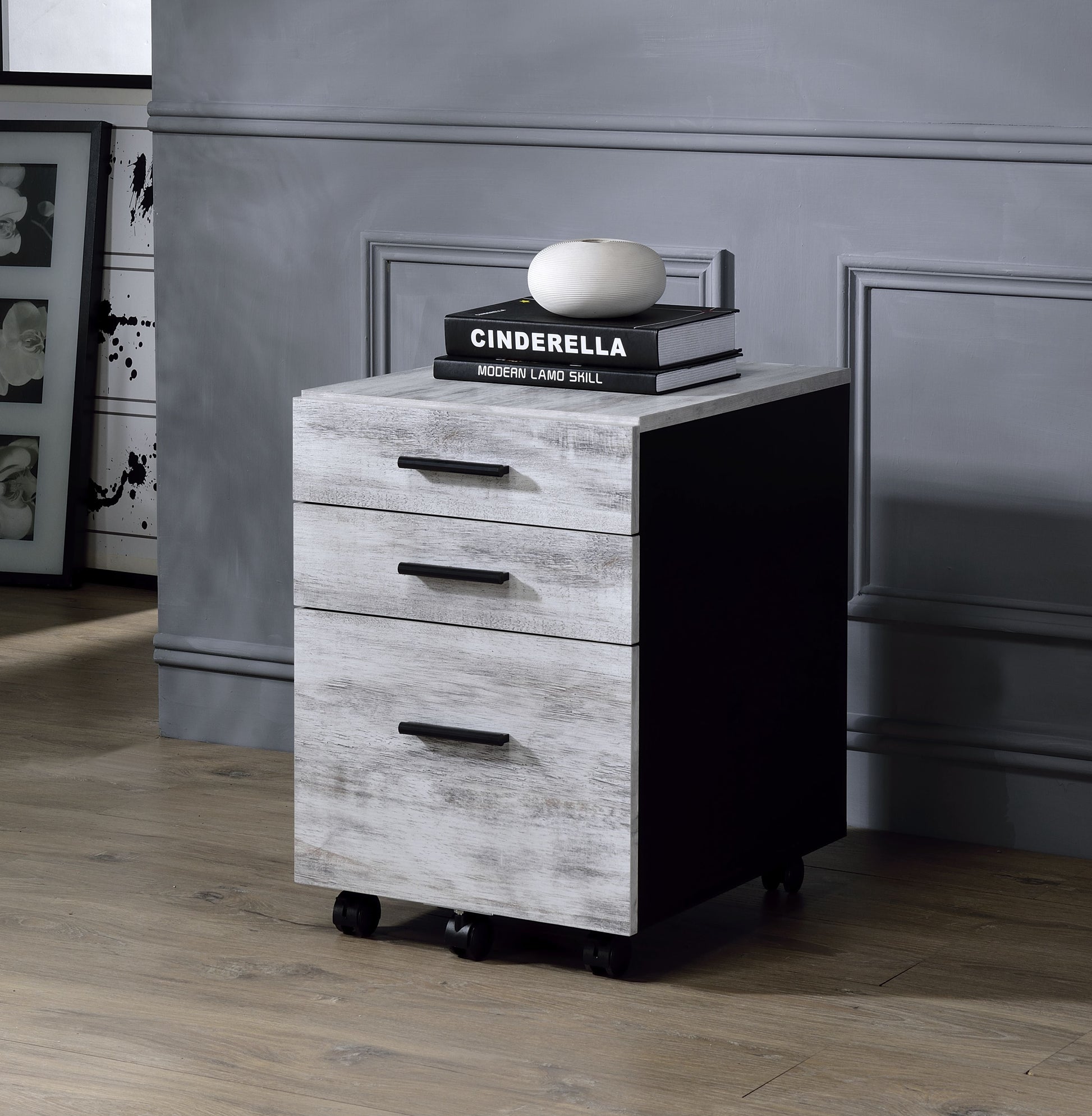 Jurgen Antique White & Black File Cabinet - ATL FURNITURE