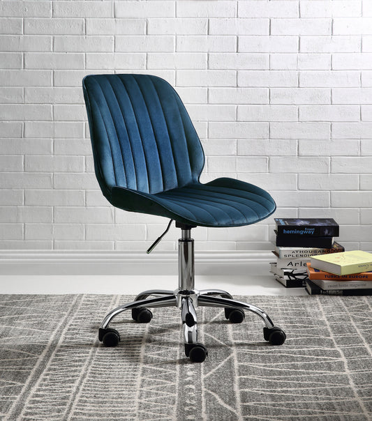 Muata Twilight Blue Velvet & Chrome Office Chair - ATL FURNITURE