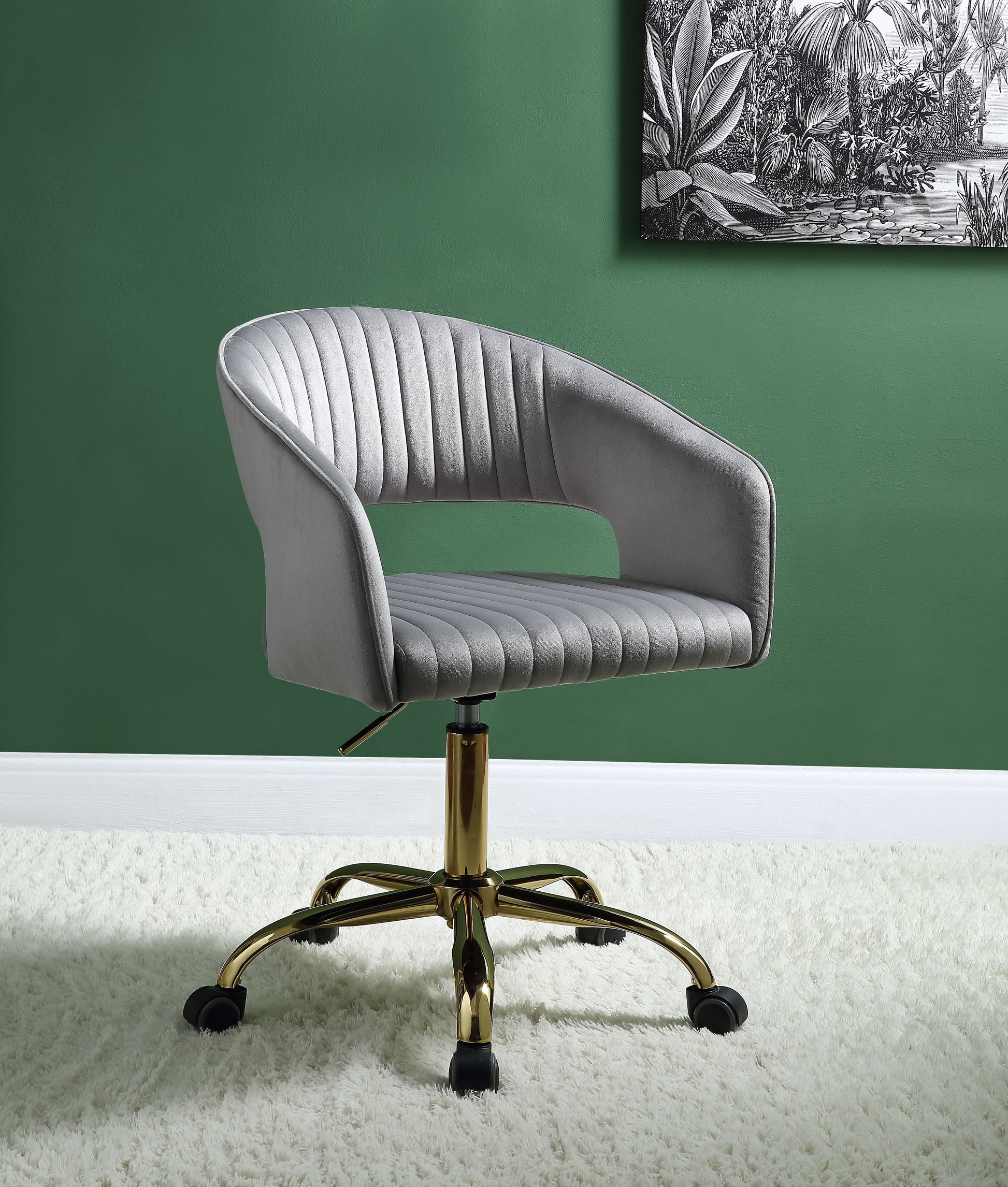 Hopi Gray Velvet & Gold Office Chair - ATL FURNITURE