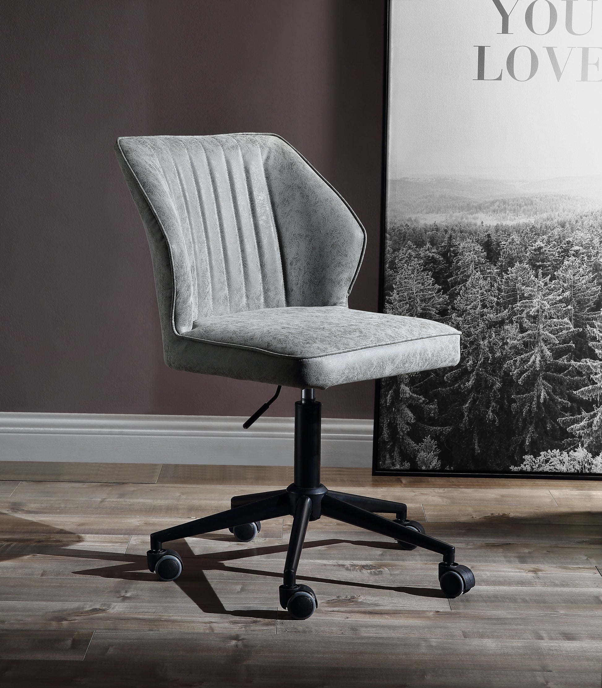 Pakuna Vintage Gray PU & Black Office Chair - ATL FURNITURE